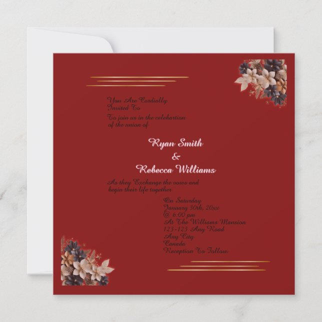 Red Floral Wedding Invitation  Square Invitation   Inbjudningar (Framsida)