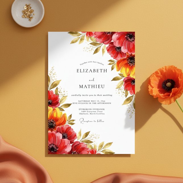 Red Floral Whimsy Wedding Inbjudningar (Skapare uppladdad)