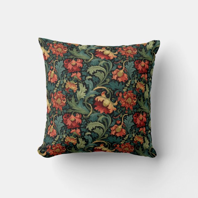 Red Floral William Morris print Kudde (Framsida)