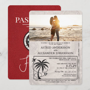 Red Florida Passport bröllop bjudande Inbjudningar