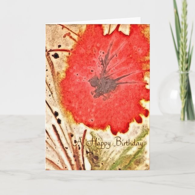 Red Flower Abstrakt Birthday Kort (Framsida)