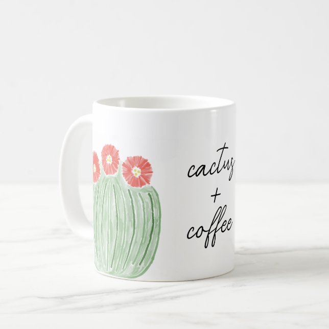 Red Flower Barrel Cactus Plus Coffee Watercolor Kaffemugg (Framsida vänster)