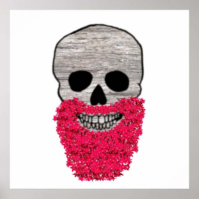 Red Flower Beard Day of the dead Skull Poster (Framsidan)