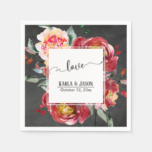 Red Flower Bouquet, Chalkboard, Kärlek Typography Pappersservett