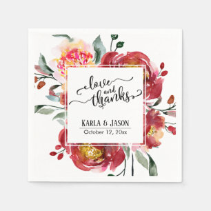 Red Flower Bouquet, Kärlek och tack Typography Pappersservett