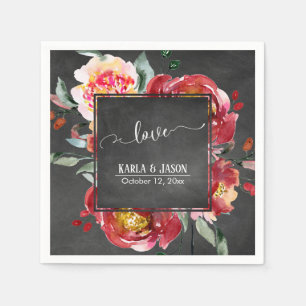 Red Flower Bouquet Kärlek Typography on Chalkboard Pappersservett