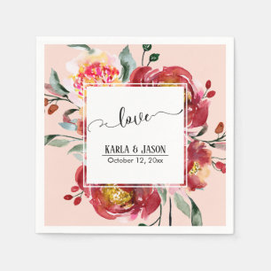Red Flower Bouquet Kärlek typography over Pappersservett
