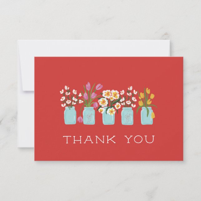 Red Flower Cart Matching Mason Burk Tack Kort (Framsida)