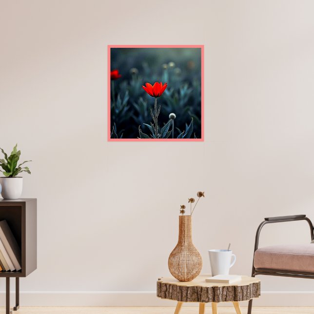 Red Flower Dark Night Solitude Art Poster (Vardagsrum 3)