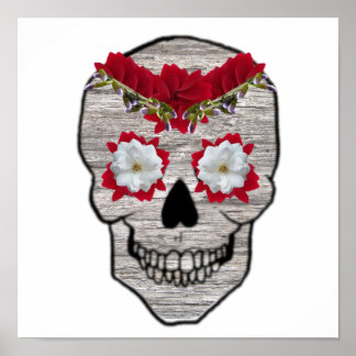 Red Flower Day of the dead Hipster Skull Skriv ut Poster