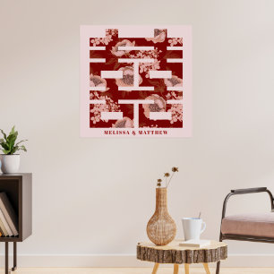 Red Flower Dubbla Happity Chinese Bröllop Poster