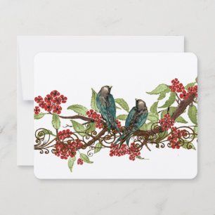 Red Flower Gren Vintage Birds Bröllop OSA Kort