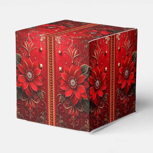 Red Flower Holiday Favor Box Presentaskar (Baksidan Sidan)