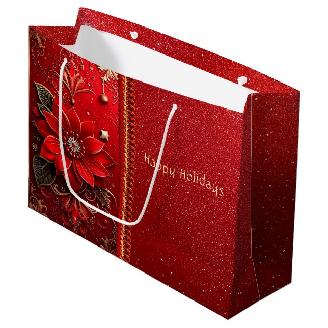 Red Flower Holiday Gift Bag (Framsidan Vinklad)