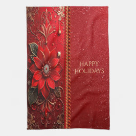 Red Flower Holiday Kitchen Towel Kökshandduk