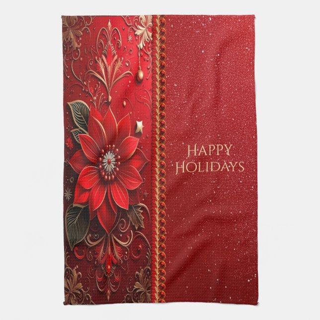 Red Flower Holiday Kitchen Towel Kökshandduk (Vertikal)