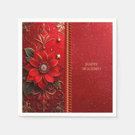 Red Flower Holiday Napkin Pappersservett