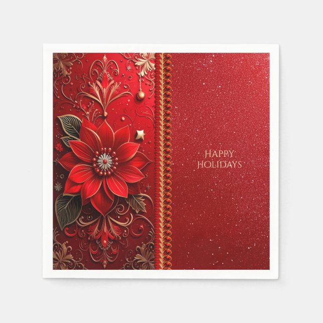 Red Flower Holiday Napkin Pappersservett (Framsidan)