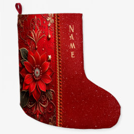 Red Flower Holiday Stocking Stor Julstrumpa