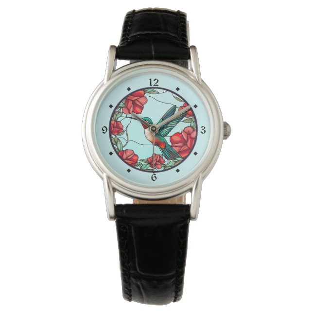 Red Flower Hummingbird Armbandsur (Framsida)