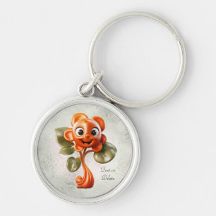 Red Flower Keychain Rund Silverfärgad Nyckelring