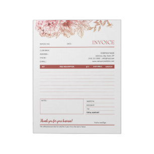 Red Flower Line Art Small Business Fvoice-formulär Anteckningsblock