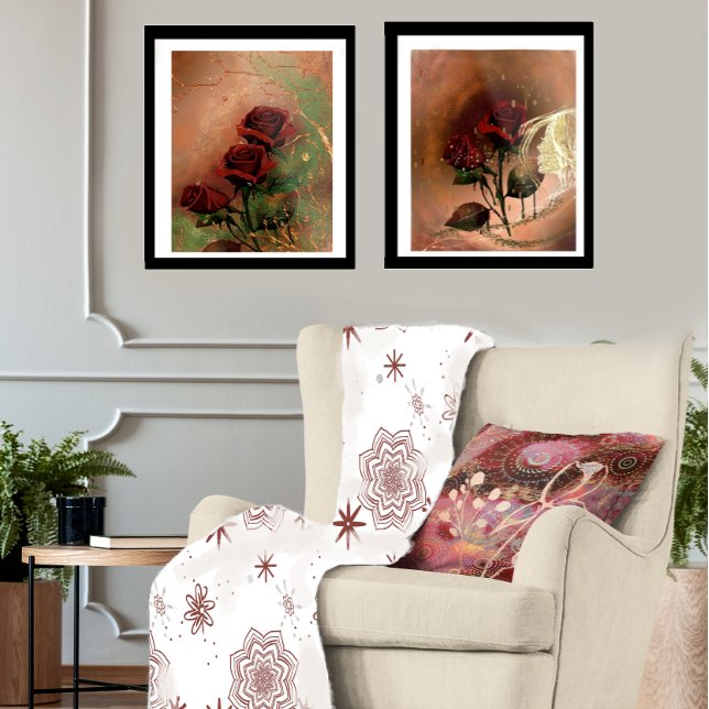 Red Flower med stjärnorna Fleece Blanket (Skapare uppladdad)