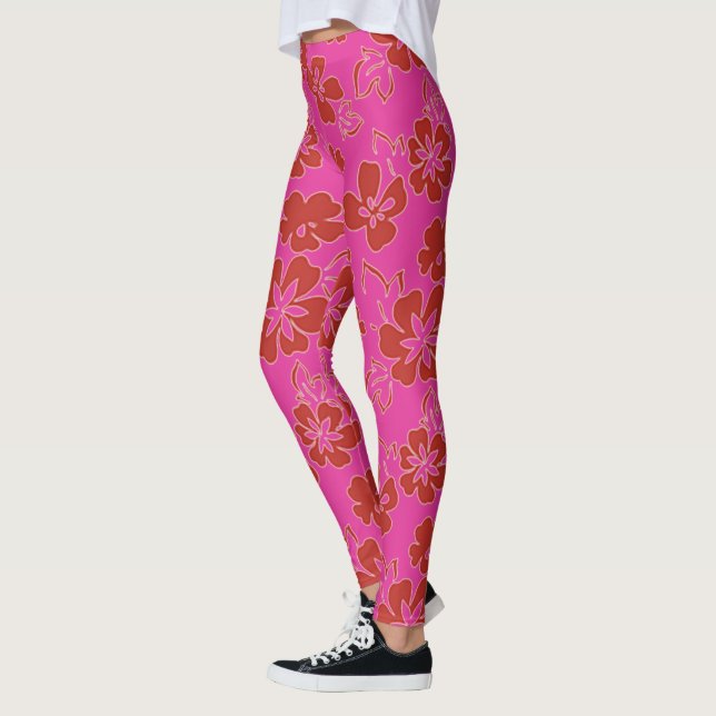 Red Flower Mönster Leggings (Vänster)