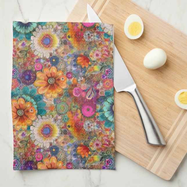 Red Flower Power Kitchen Towel Kökshandduk (Vikt i Fjärdedel)