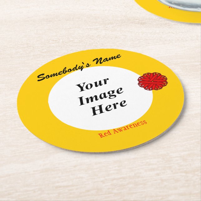 Red Flower Ribbon Template av Kenneth Yoncich Underlägg Papper Rund (Vinklad)