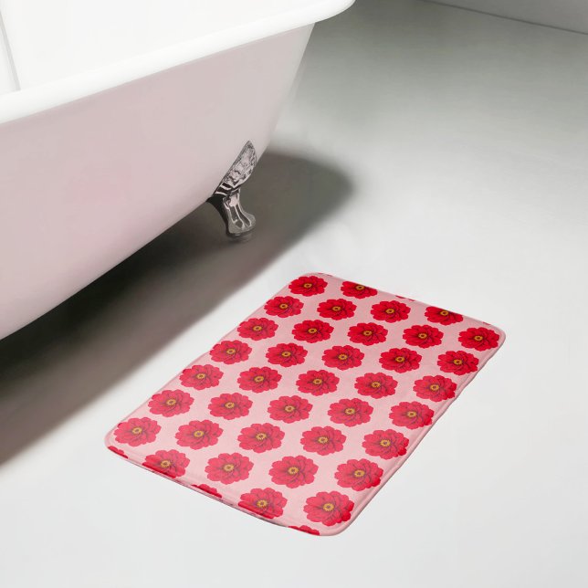 Red Flower Seamless Pattern Bath Mat Badrumsmatta (Bath mat with seamless pattern of a red flower)