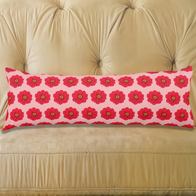 Red Flower Seamless Pattern Body Pillow Kroppskudde (Body pillow with seamless pattern of a red flower)