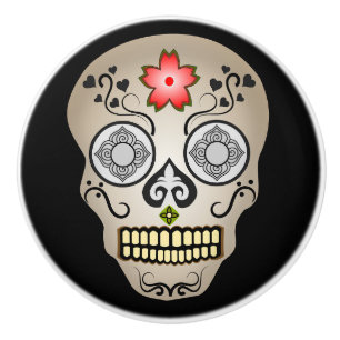 Red Flower Sugar Skull Knopp