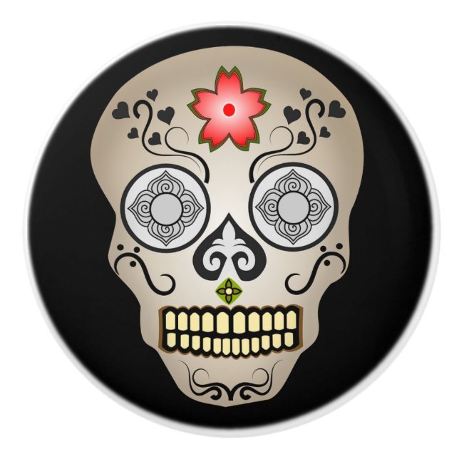 Red Flower Sugar Skull Knopp (Framsidan)