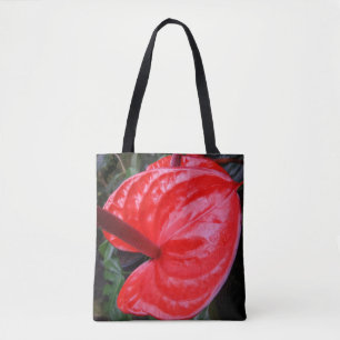 Red Flower Tote Bag Tygkasse