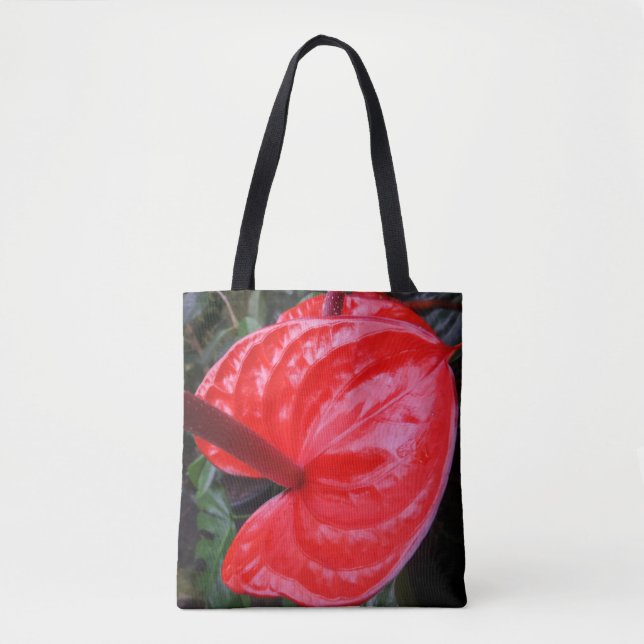 Red Flower Tote Bag Tygkasse (Framsida)