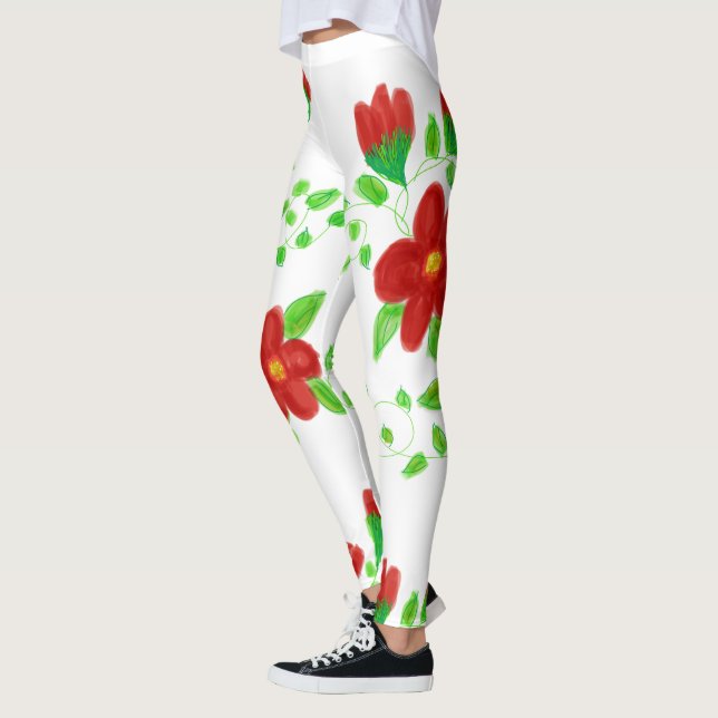 Red Flowered Designer Leggings (Vänster)