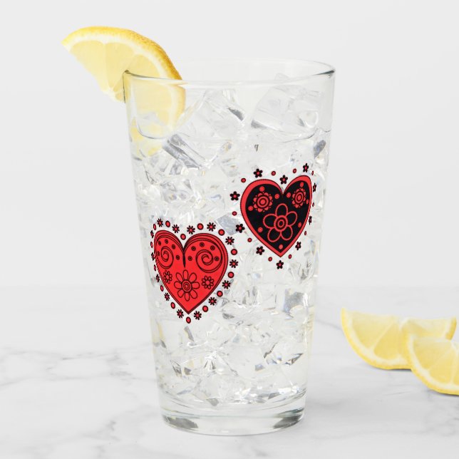 Red Flowered Hearts Glaskopp (Framsida Ice)