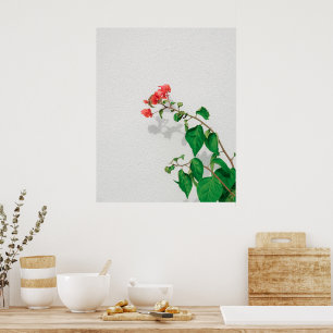 Red Flowers and Grönt Lövs minimalist Botanique Poster