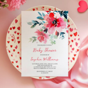 Red Flowers Baby Shower-inbjudan Inbjudningar