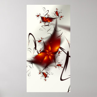 Red Flowers Black Swirls Poster
