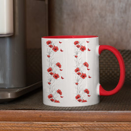 Red Flowers blommönster kaffe mugg