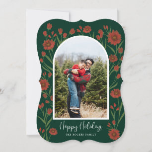 Red Flowers Boho Arched Photo God jul Card