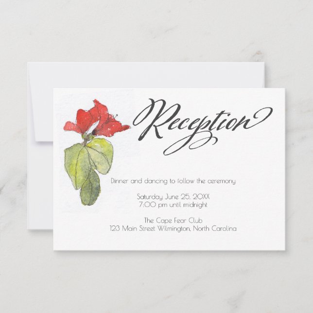 Red Flowers Calligraphy Script Wedding Reception Inbjudningar (Framsida)