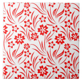 Red Flowers Ceramic Tile Kakelplatta