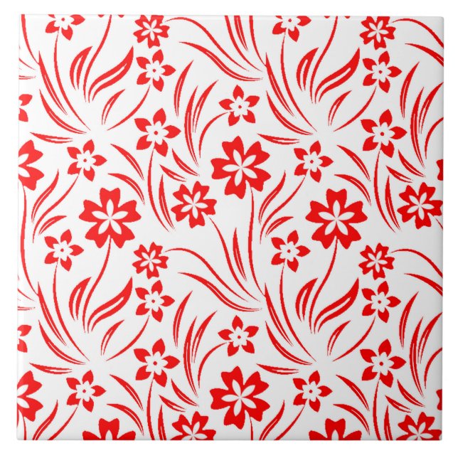 Red Flowers Ceramic Tile Kakelplatta (Framsidan)