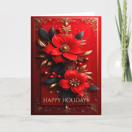 Red Flowers Decorative Holiday Card Kort