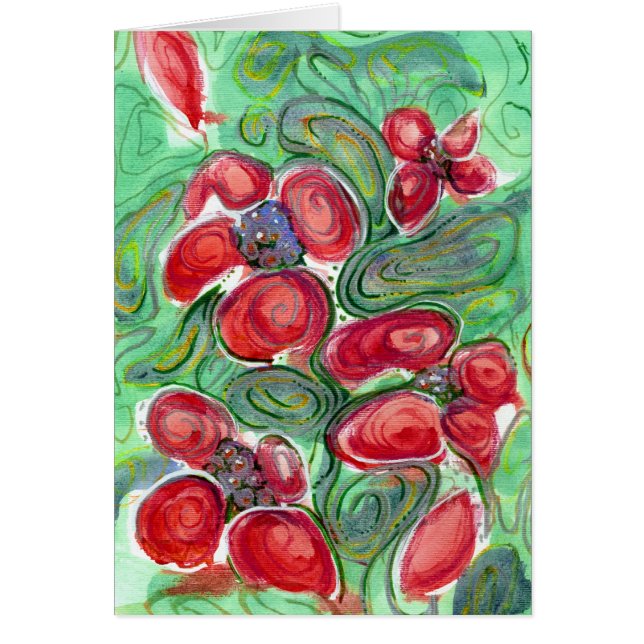 Red Flowers Fantasy Hälsningskort (Framsidan)