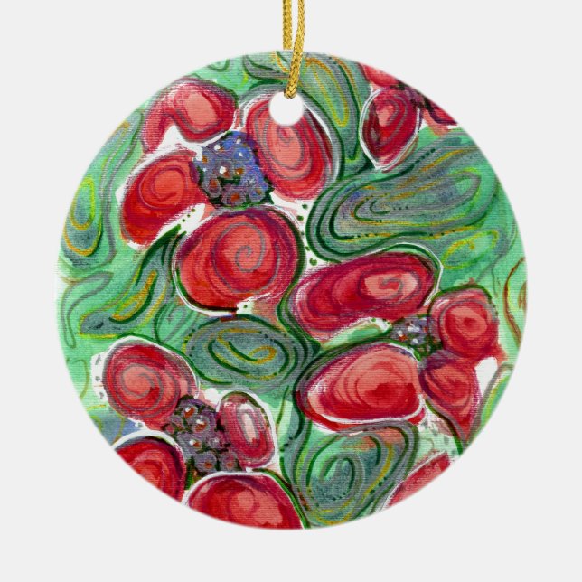 Red Flowers Fantasy Julgransprydnad Keramik (Framsidan)