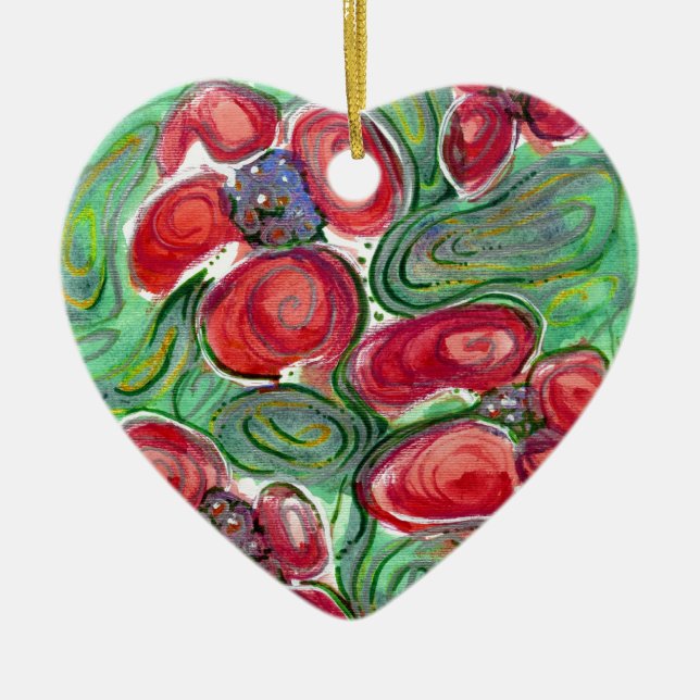 Red Flowers Fantasy Julgransprydnad Keramik (Framsidan)